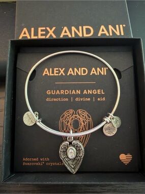 Alex and Ani Silver Guardian Angel Charm Bangle with Crystal Accent